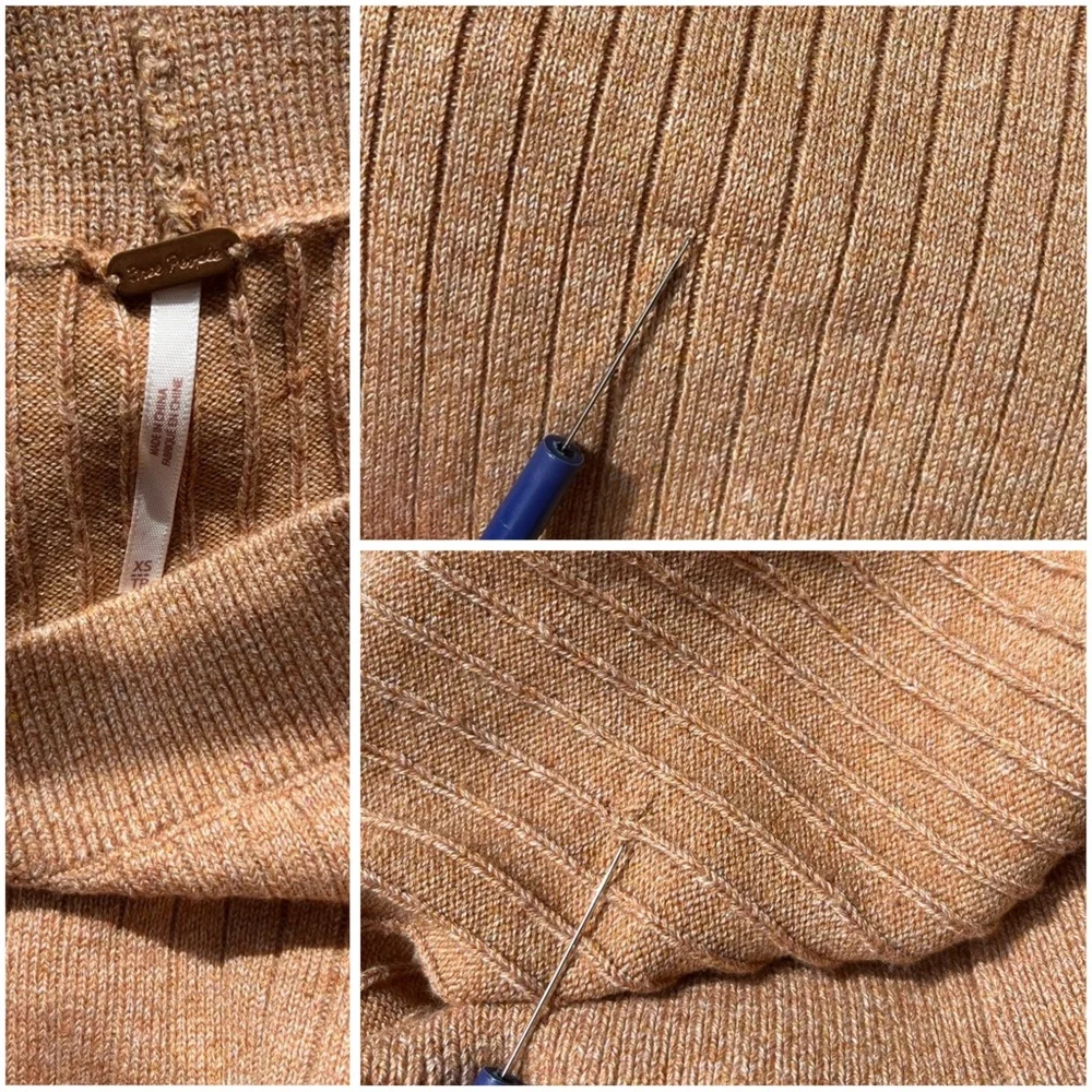 Free People XS Heathered Brown Ribbed Knit Slit Midi Skirt Western Boho Neutral - Picture 14 of 14